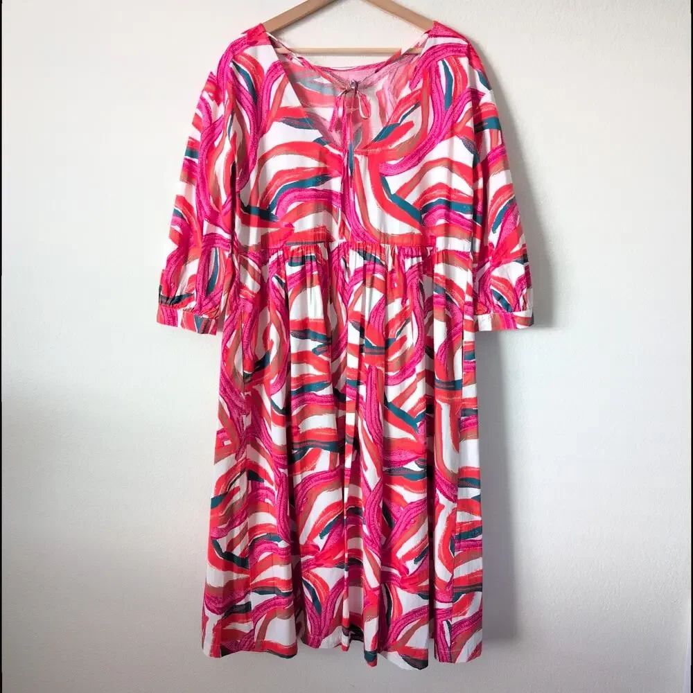 Nordstrom by Cristina Martinez Rainbow Cotton Swing Dress Small - Frock‎ Pink